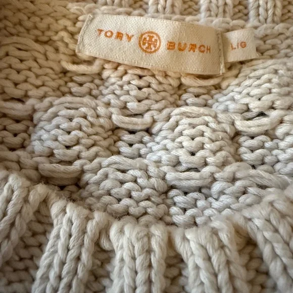 Tory Burch Isabel Black and Ivory Cable Knit Sweater, Size L - Picture 7 of 11